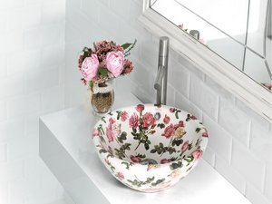 Lavabo da Appoggio Castellon Decoro Floral in Ceramica Decorato