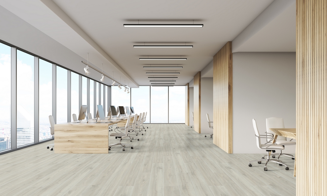 Modern office studio with wood-effect laminate flooring