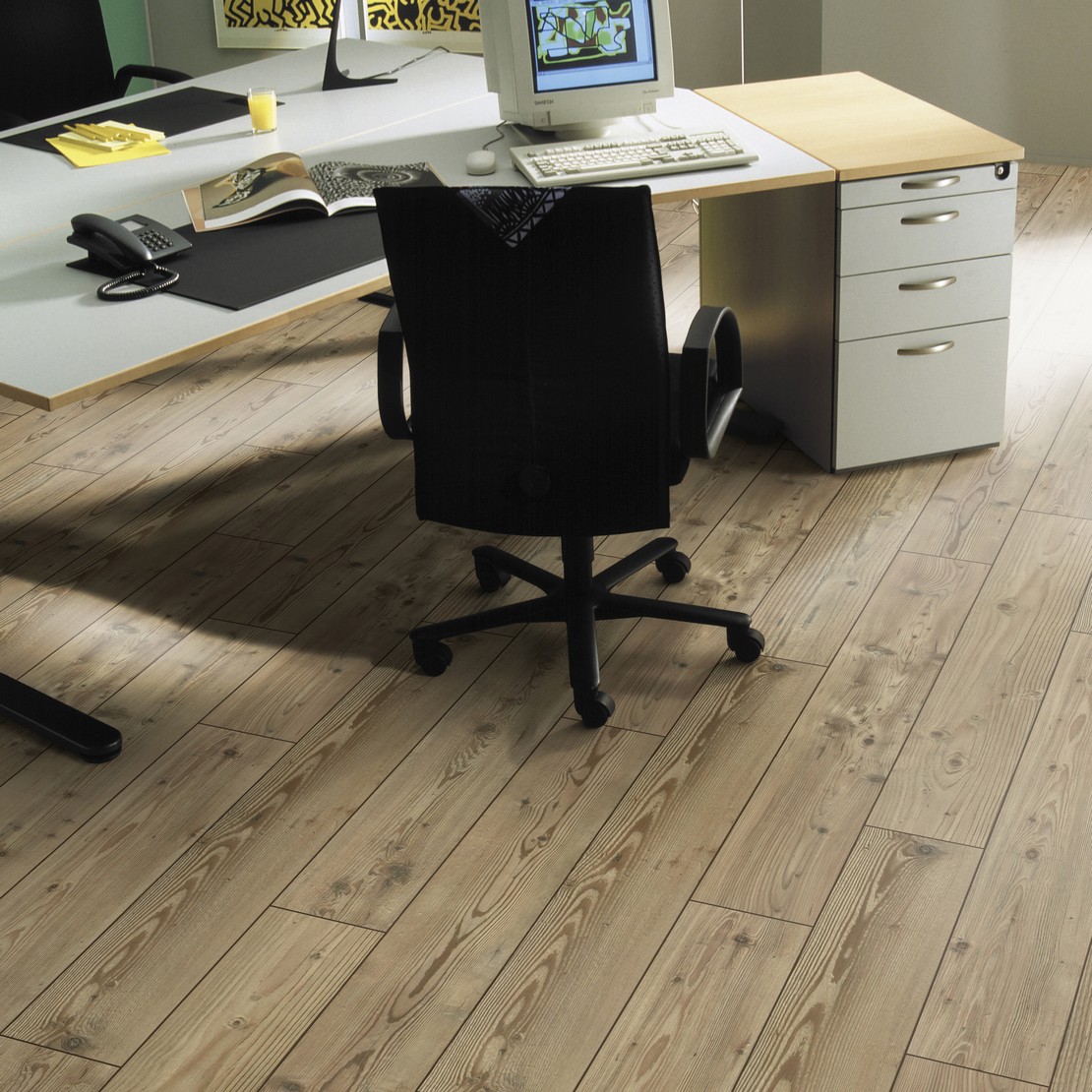 Office with wood-effect flooring