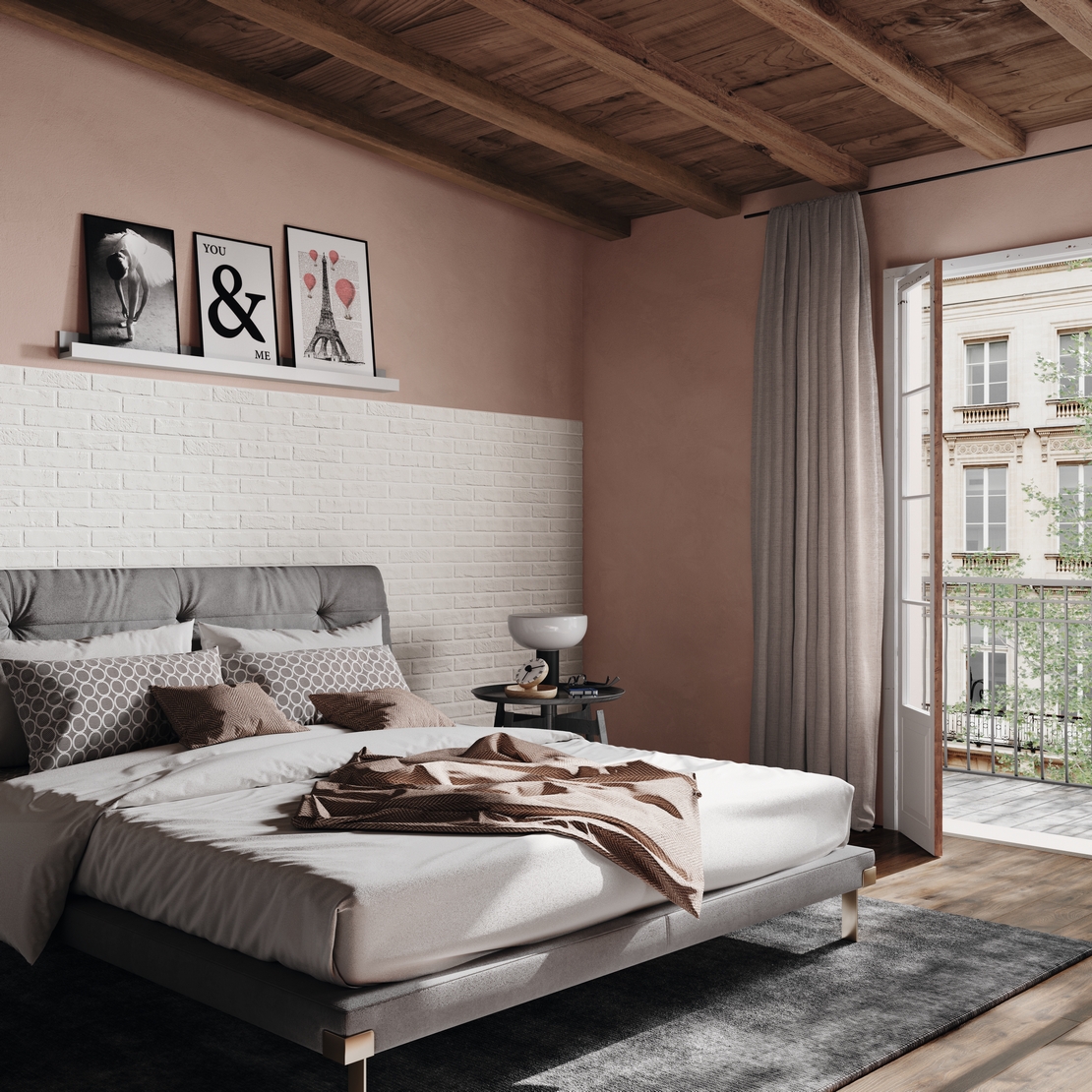 Chambre chic vintage blanche et rose, carrelage mural rustique effet pierre. - Inspirations Iperceramica