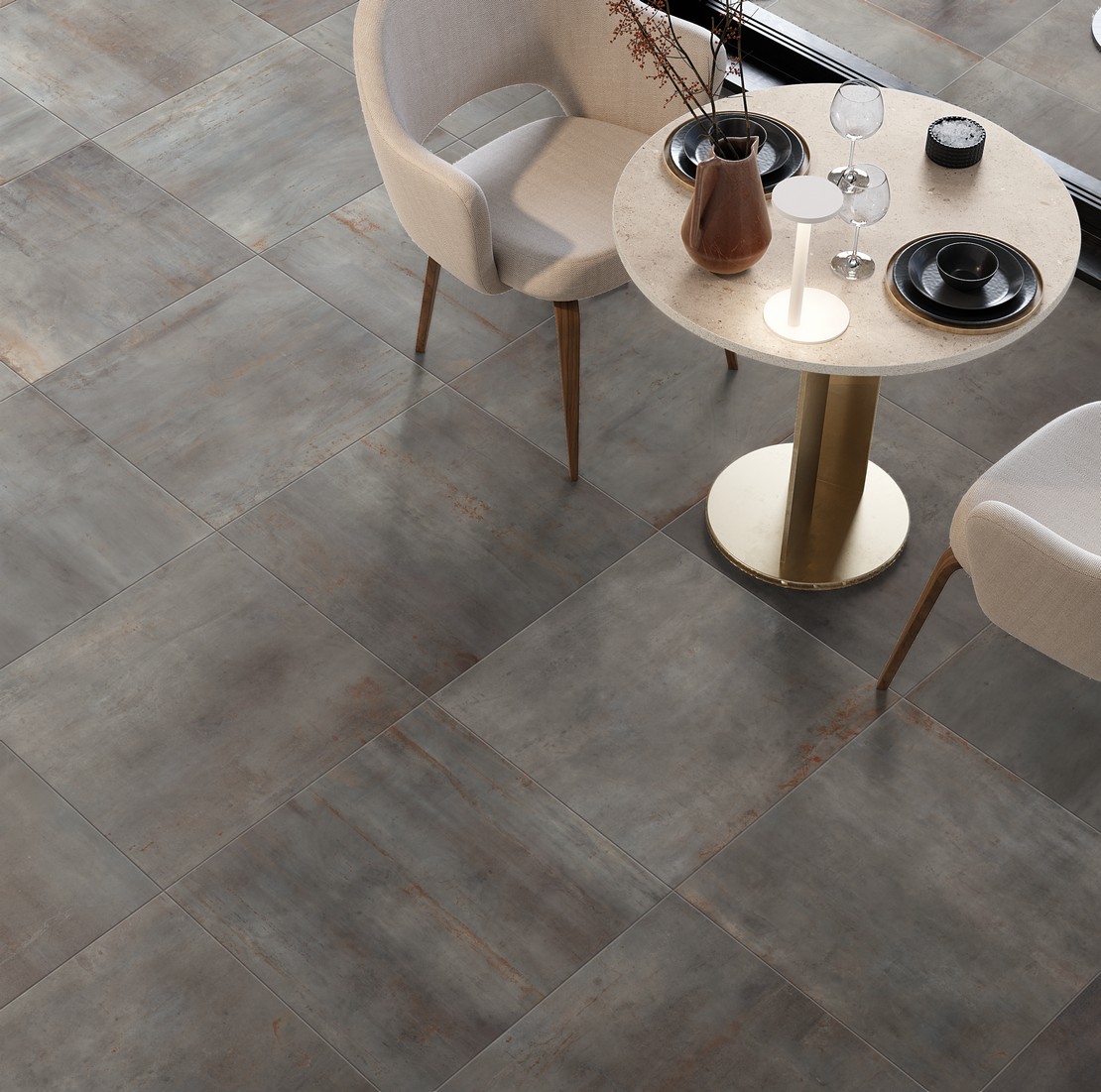 Moderne Restaurant mit Boden in Zementoptik - Inspirationen Iperceramica
