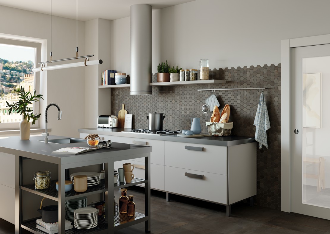 Cuisine moderne industrielle avec îlot - Inspirations Iperceramica