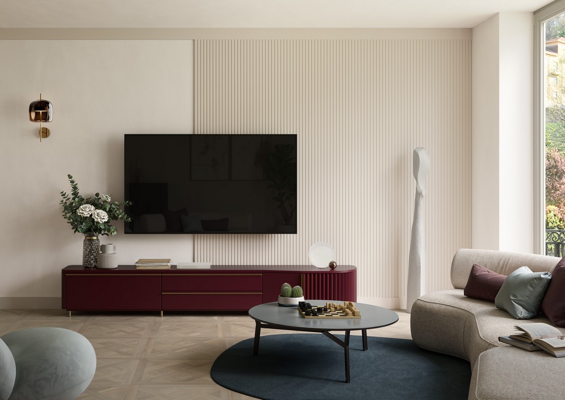 Salon moderne et élégante avec boiseries et sol en bois - Inspirations Iperceramica