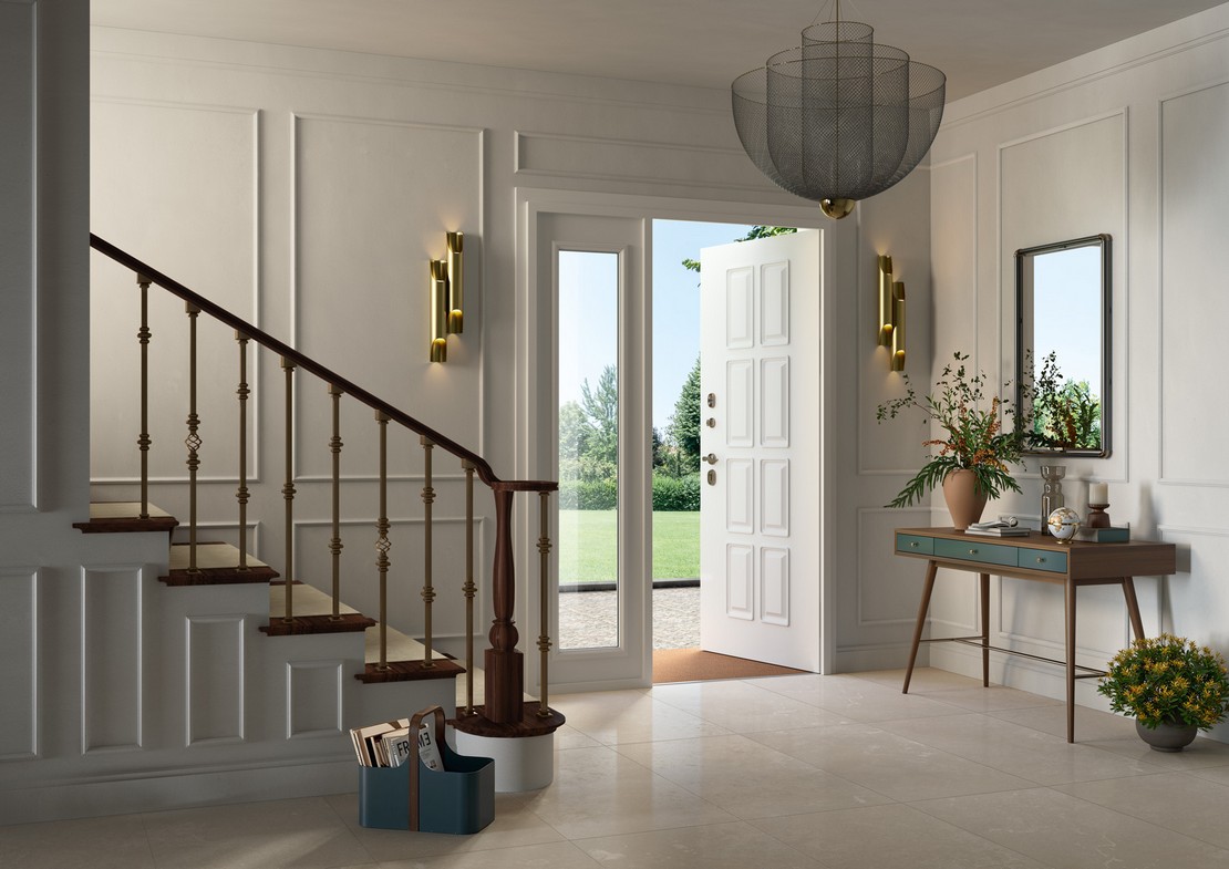 Klassischer und eleganter Eingang mit Wandvertäfelung - Inspirationen Iperceramica