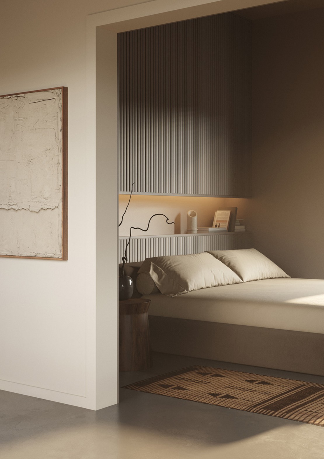 Schlafzimmer mit rustikaler Boiserie-Dekoration - Inspirationen Iperceramica