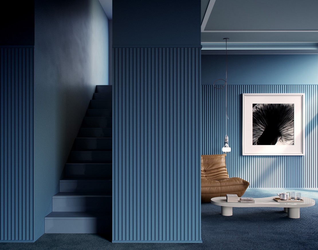 Farbiges gewerbliches Wohnzimmer mit Täfelung - Inspirationen Iperceramica