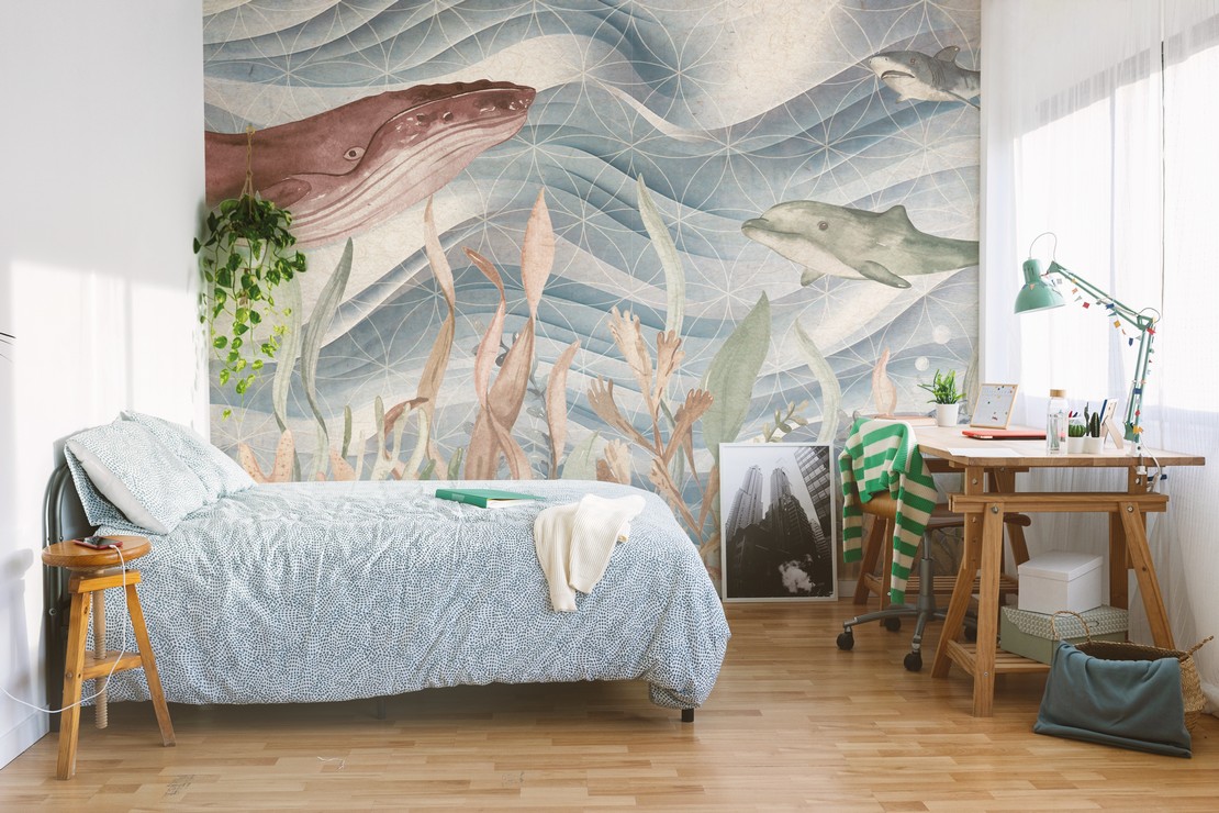 Chambre à coucher moderne et colorée avec revêtement en papier peint - Inspirations Iperceramica