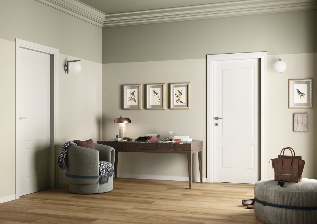 Entrée classique de luxe avec sol en pvc effet bois chêne - Inspirations Iperceramica