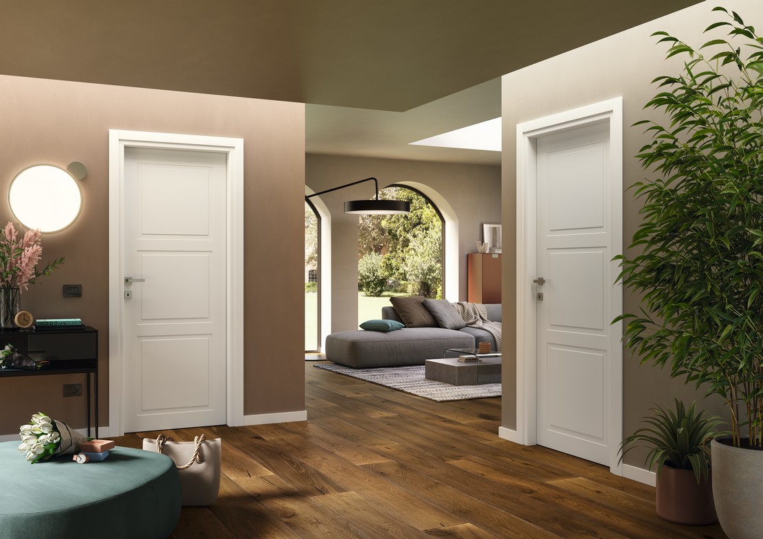 Séjour élégant de luxe avec sol en parquet rustique marron - Inspirations Iperceramica