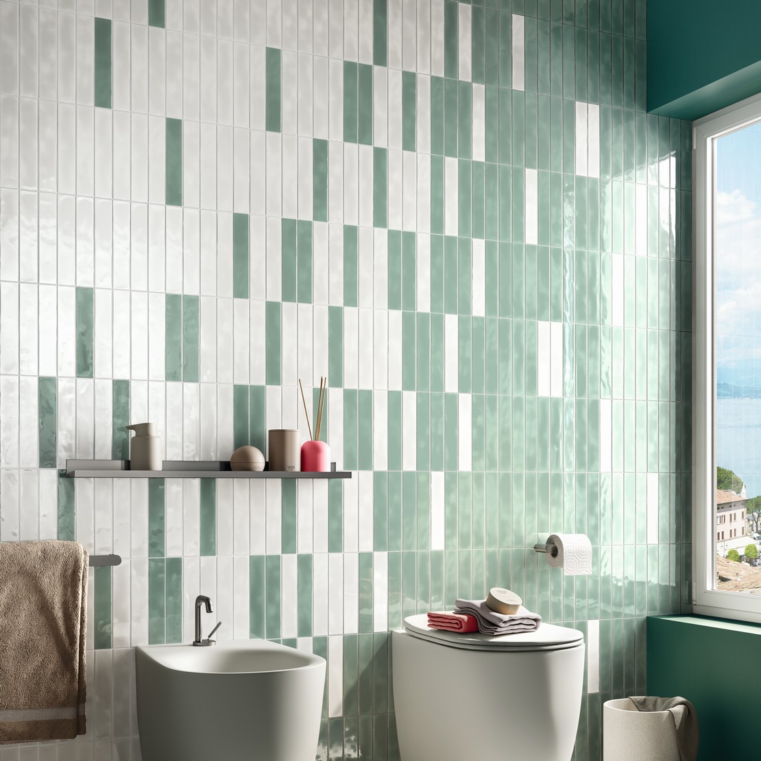 Salle de bains moderne colorée vert et blanc - Inspirations Iperceramica