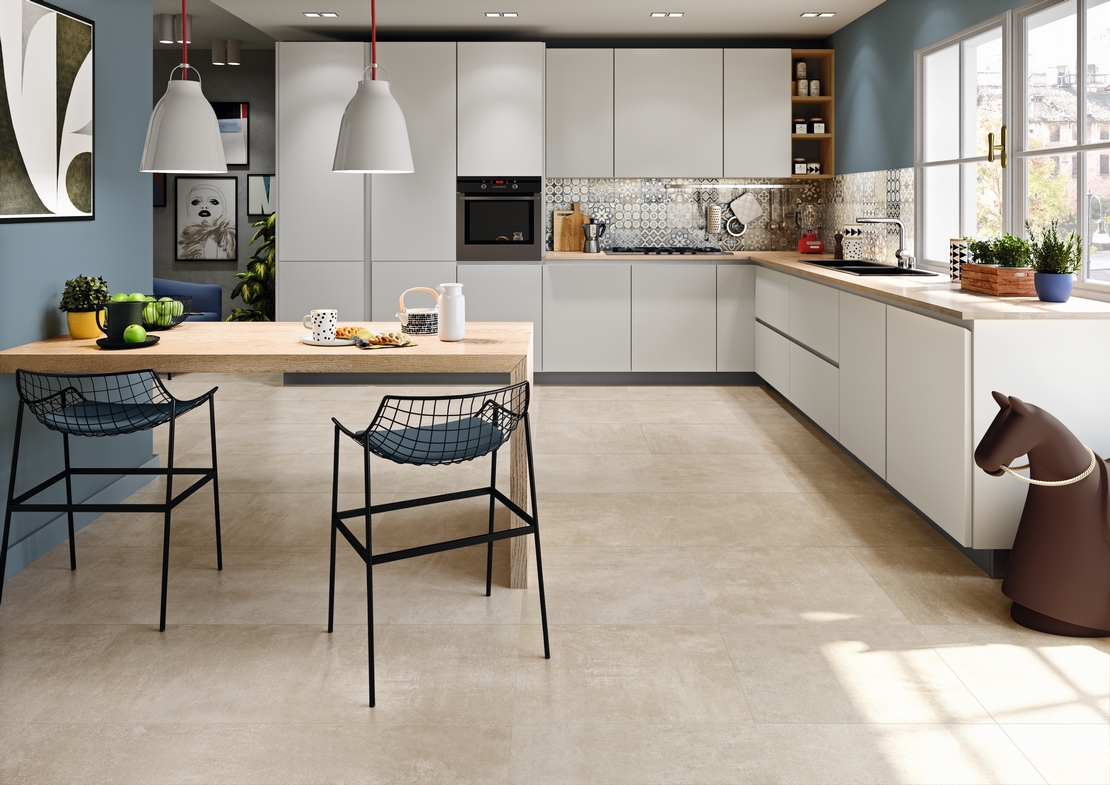 Cuisine en L moderne rustique. - Inspirations Iperceramica