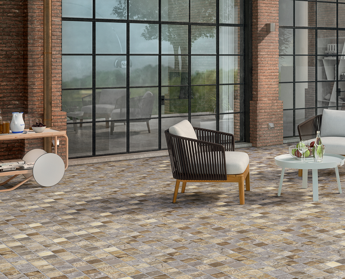 Terrasse traditionnelle, sol pavé en pierre. - Inspirations Iperceramica