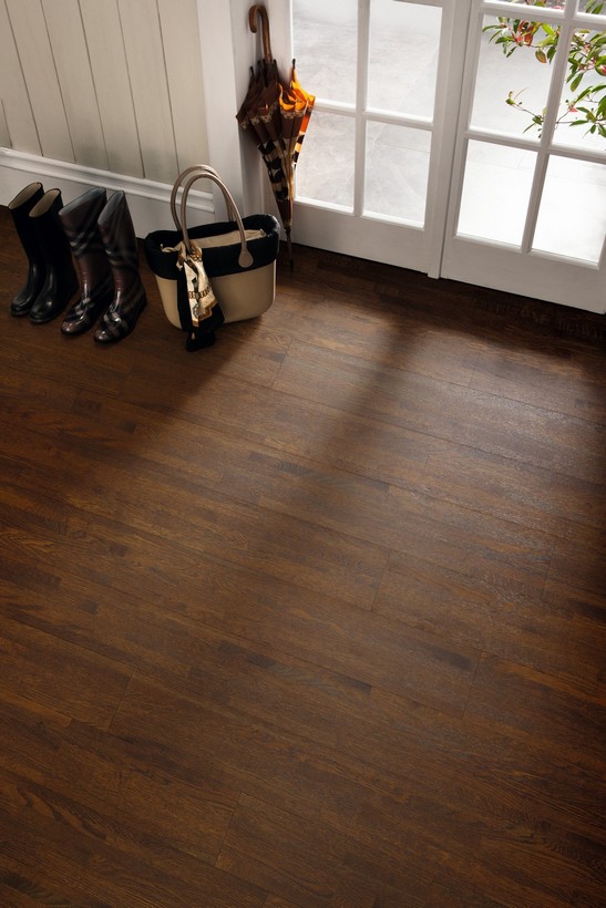 Séjour vintage avec parquet marron foncé