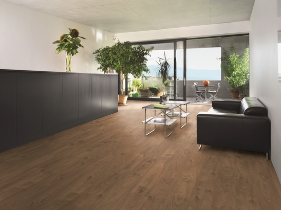 Elegant and modern living room with wood-effect laminate flooring