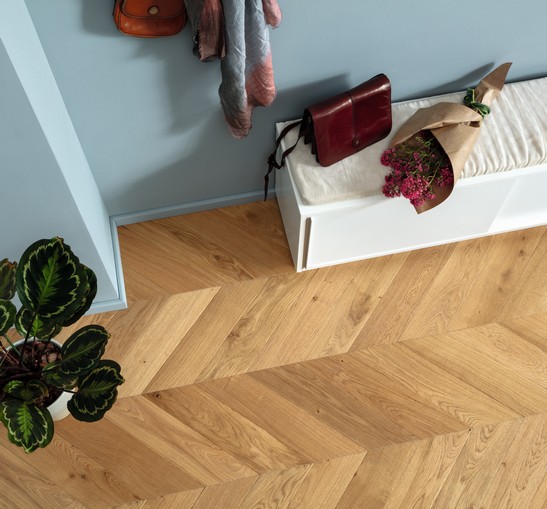 Entrée élégant avec parquet chevron chêne naturel