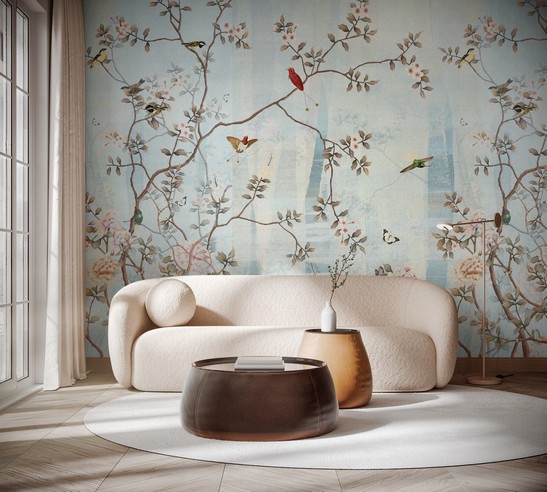 Salon moderne et élégant avec papier peint