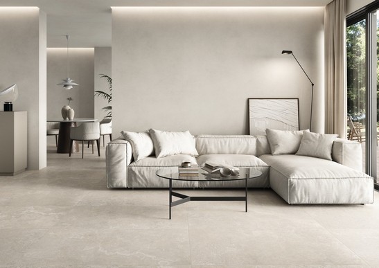 Modernes elegantes und minimalistisches Wohnzimmer in Steinoptik