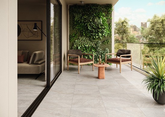 Modern exterior with terrace and stone-effect flooring