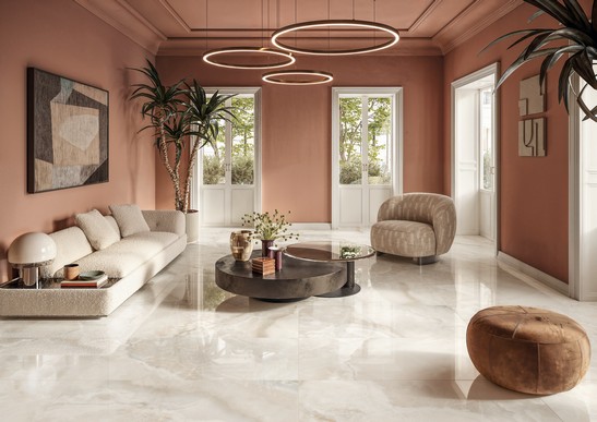 Elegantes und luxuriöses Wohnzimmer Marmoroptik Weiß