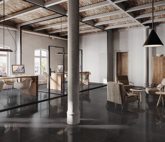 Büro mit modernem industriellen Boden Steinoptik Büro mit modernem industriellen Boden Steinoptik