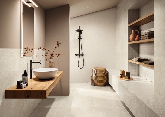 Bagno moderno minimalista effetto pietra 