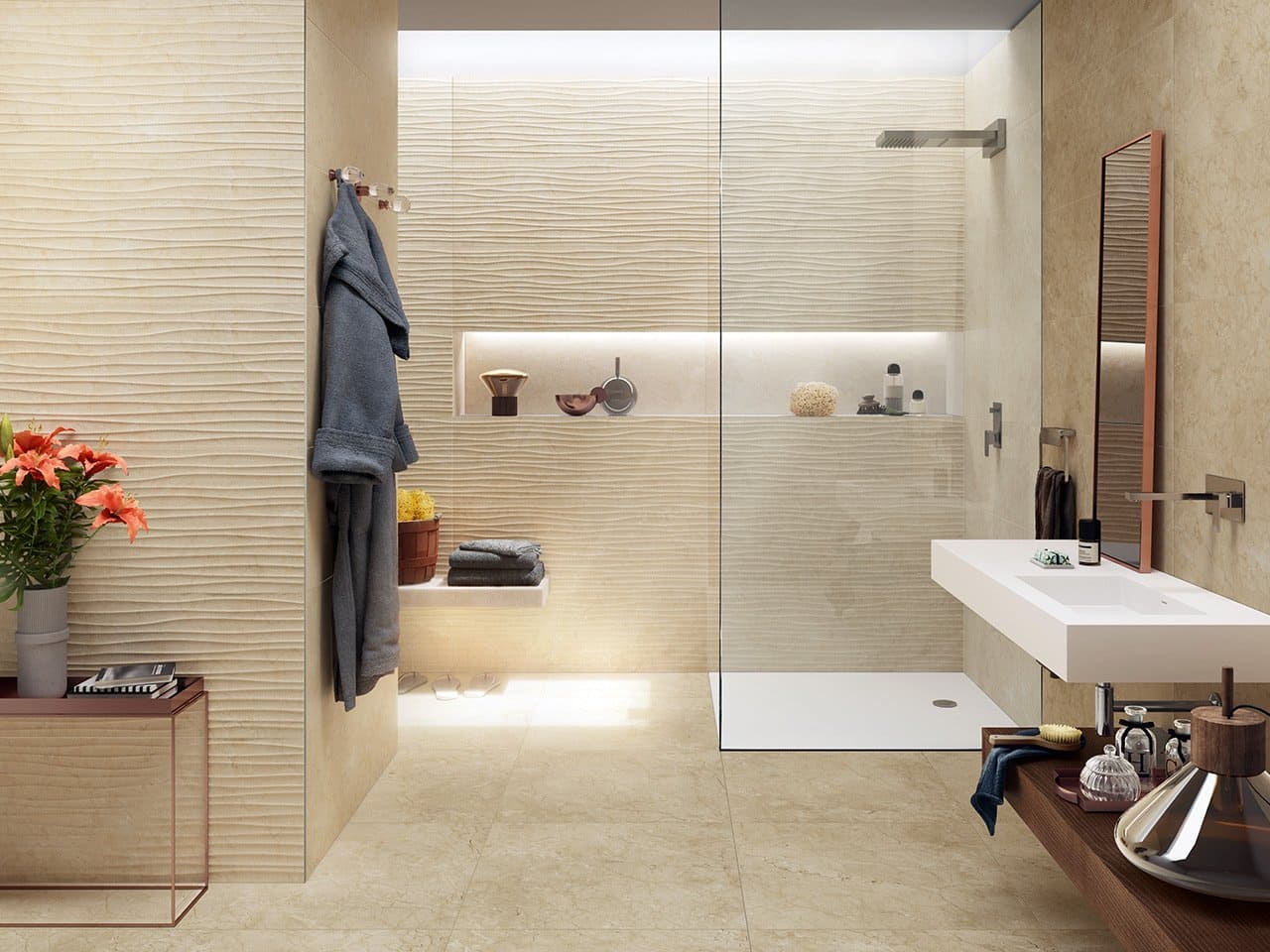 Salle de bain effet marbre beige : conseils de style