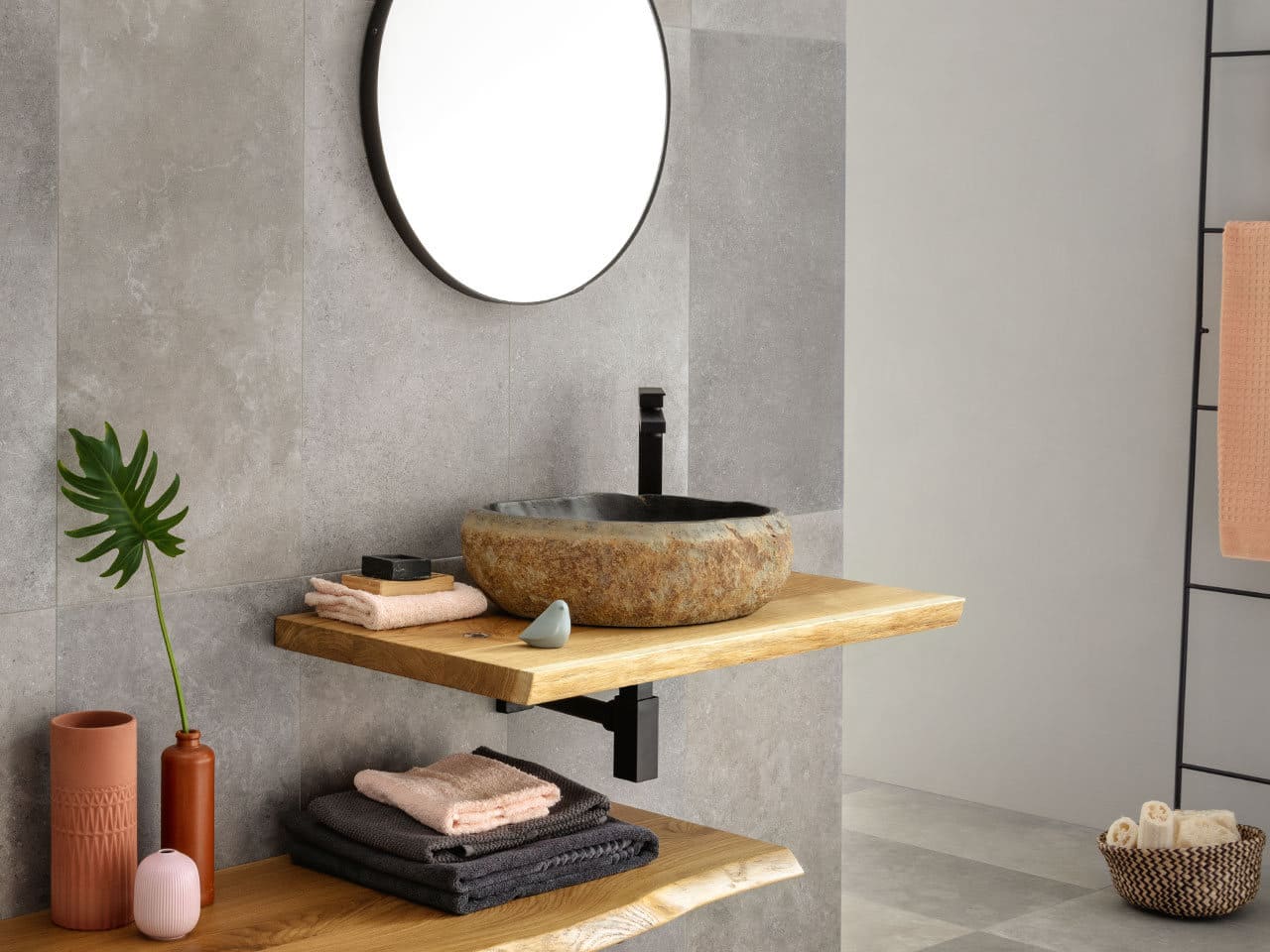 Bagno Grande Mobili Lavabo in pietra naturale Top in legno