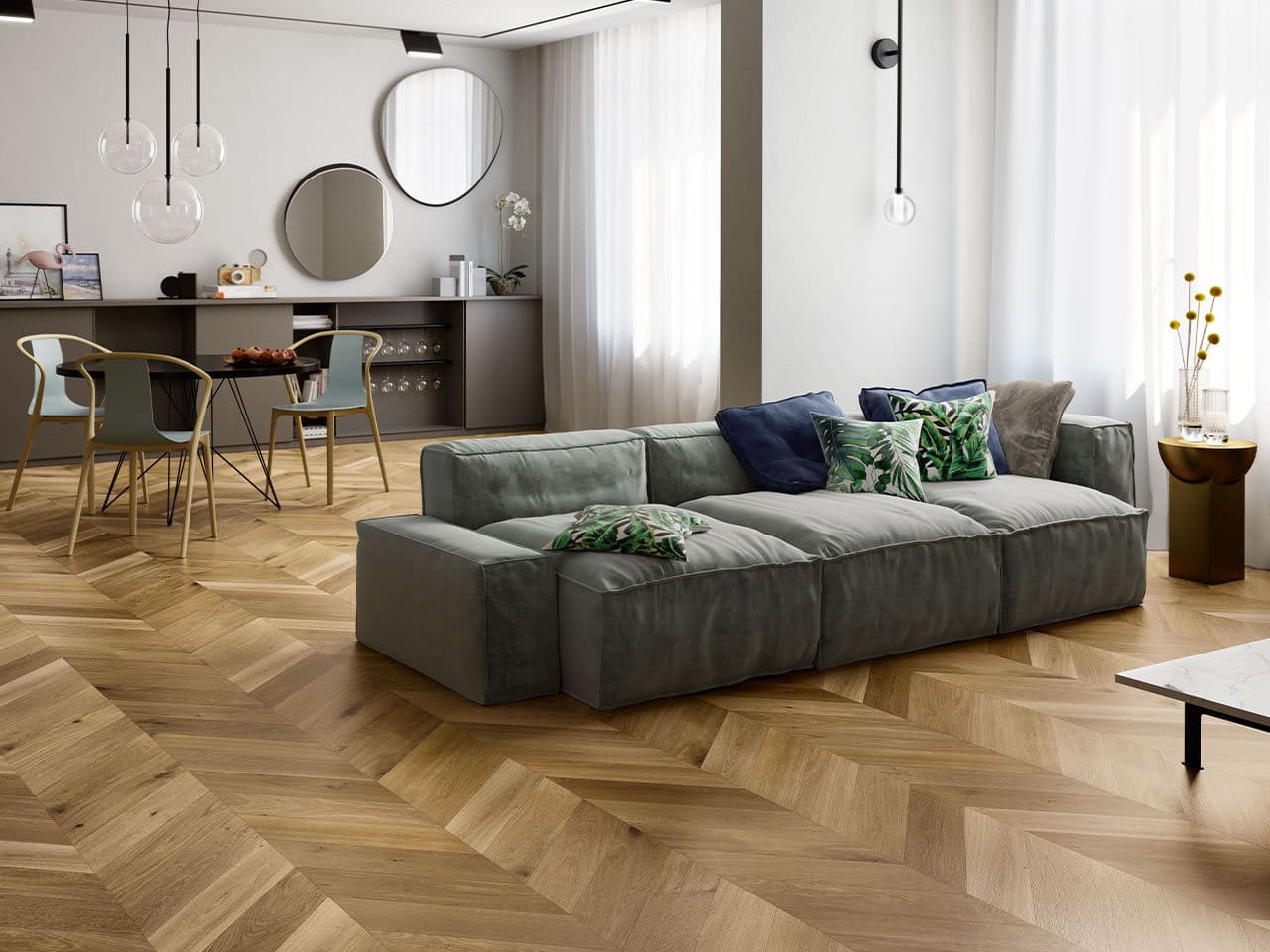 Parquet à motif en chevron : solutions et associations