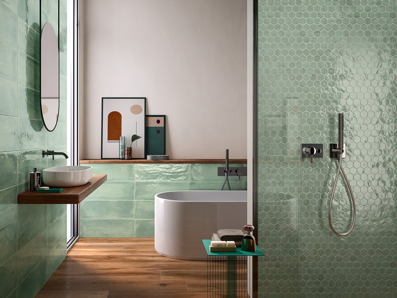 Douche en maçonnerie avec mosaïque : conseils