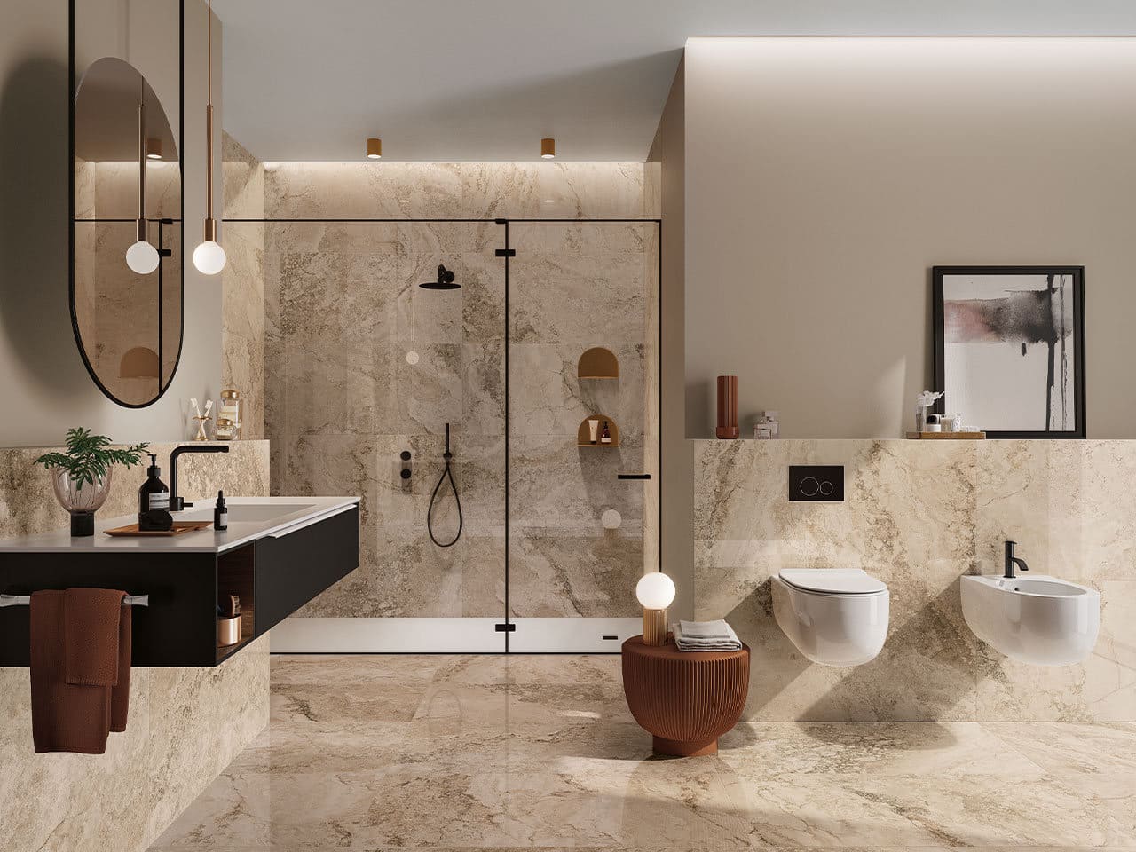 Revêtement effet marbre beige : matériaux et formats
