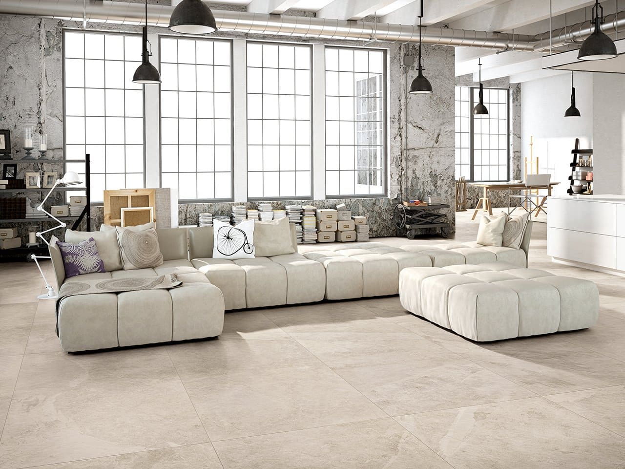 Revêtement de sol beige pour un salon moderne