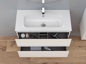 Meuble salle de bains gain de place MAREA 80 P38 cm 2 tiroirs avec lavabo en résine blanc brillant