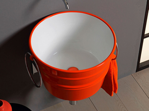 Hänge-/Aufsatzwaschbecken Bacile Ø46,5 cm H30 aus glänzender orangener Keramik