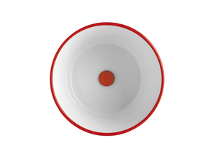 Hänge-/Aufsatzwaschbecken Bacile Ø46,5 cm H30 mit Ringen aus glänzender roter Keramik