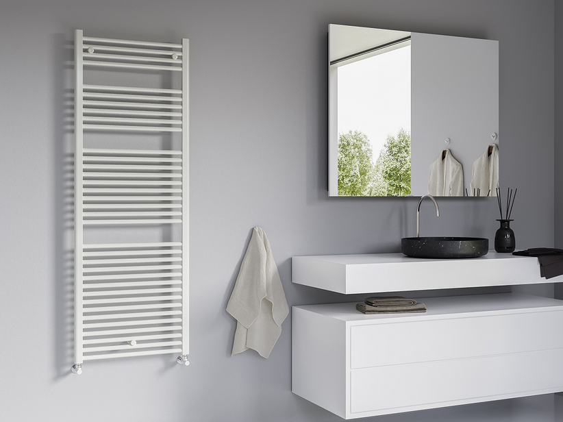 Scaldasalviette Termoarredo Bianco 150x60 Cm - Interasse 55cm, Potenza 729W, Per Bagno, Con Valvola Sfiato - Foto 8