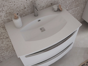 Meuble de salle de bains Corallo 75 cm 2 tiroirs chêne tabac avec plan de vasque Unitop en résine blanc brillant