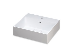 Meuble salle de bains à poser FARO 50 cm cannelé noyer mat et lavabo Unitop en résine TRIBECA blanc mat