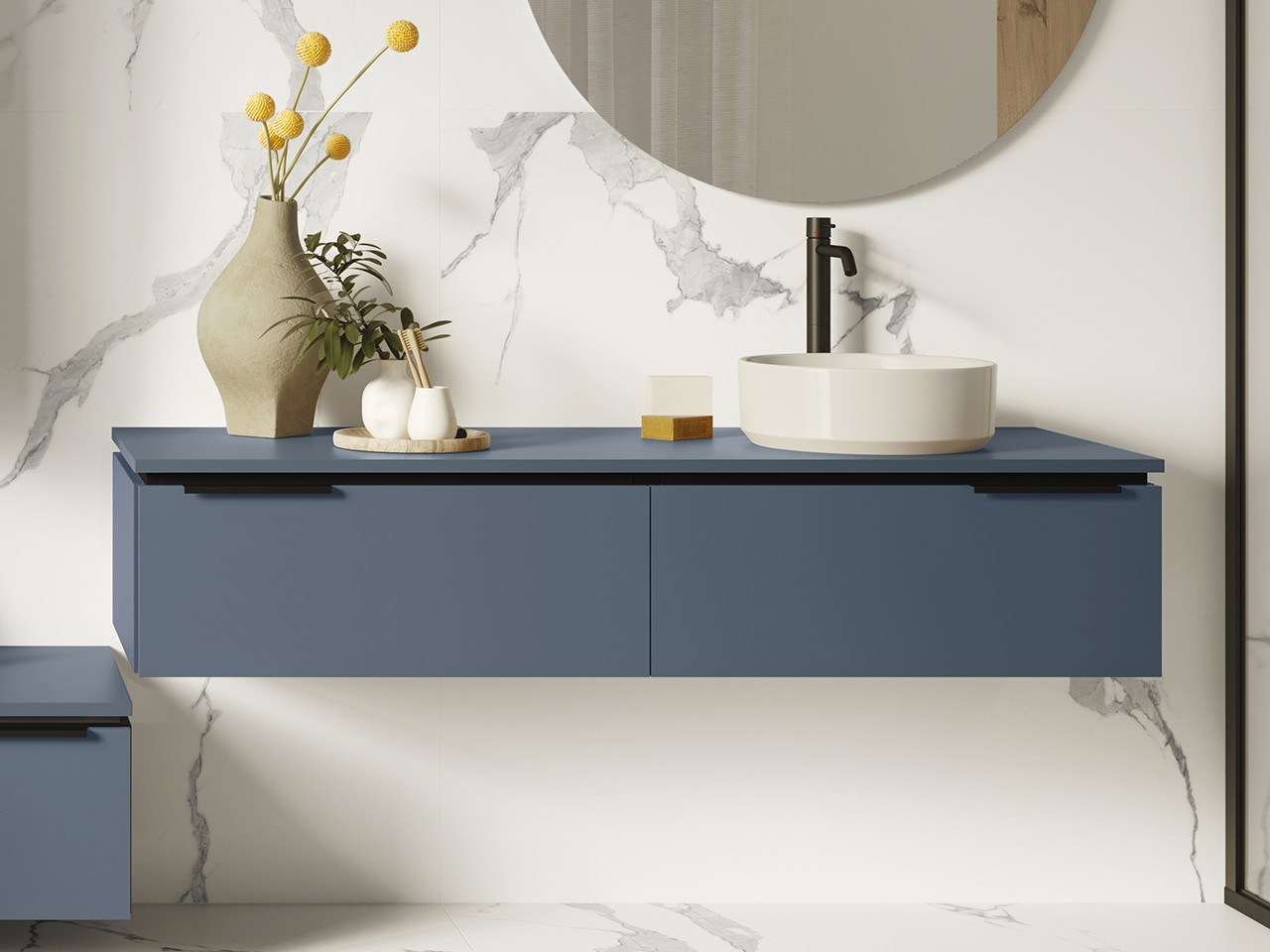 Meuble salle de bains TOUCH 140 cm 2 tiroirs et plan 1,8 cm bleu nuit