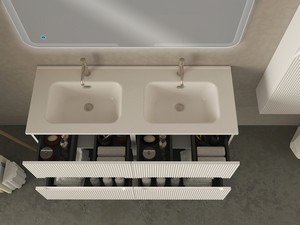 Meuble salle de bains FARO 120 cm cannelé blanc mat et lavabo Unitop en résine SLIM blanc brillant