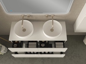Meuble salle de bains FARO 120 cm cannelé blanc mat avec plan pour vasque à poser