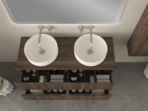 Meuble salle de bains FARO 120 cm cannelé noyer avec plan pour vasque à poser