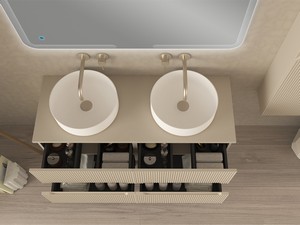 Meuble salle de bains FARO 120 cm cannelé blanc coton avec plan pour vasque à poser