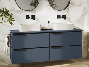 Mobile Bagno TOUCH 140 cm 4 Cassetti e Top 1,8 cm Azzurro Opaco