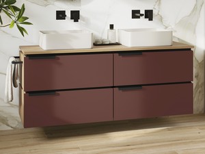 Mobile Bagno TOUCH 140 cm 4 Cassetti Rosso Mattone Opaco e Top 1,8 cm Rovere Nodi