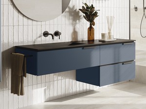 Mobile Bagno TOUCH 140 cm 4 Cassetti Phoenix Nero Opaco e Top 1,8 cm Rovere  Nodi - Iperceramica