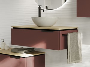 TOUCH BATHROOM FURNITURE 70 CM 1 DRAWER RED AND TOP 1,8 CM KNOTTY OAK FINISH