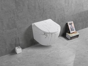 Hänge-WC Cardano Rimless 48,5x37 mit der Optik von Statuario-Marmor Weiß Matt