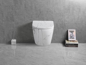 WC suspendu Cardano rimless 48,5x37 cm effet marbre Statuario blanc mat