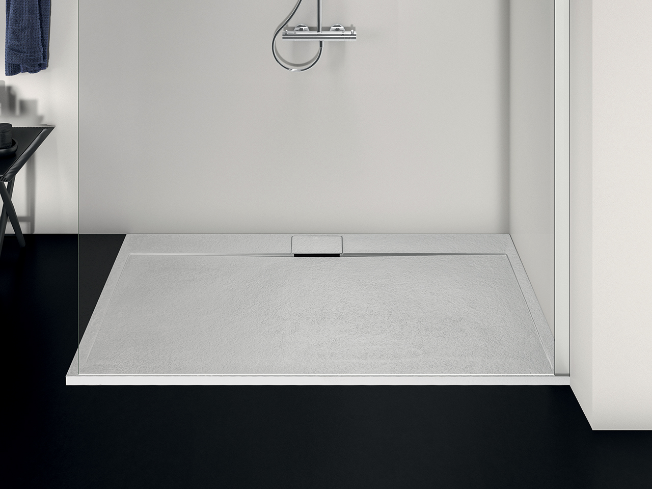 KOLMAN Duschwanne 160x90 Cm Rechteck, Schwarz, Komposit, Flach, Steinoptik, Ablaufgarnitur 90 Mm, Design-Duschtasse Rechteckig VIDAR SLIM