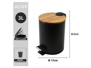 ADONIS TRASH CAN WITH PEDAL 17X22,5 CM BLACK STEEL/WOOD